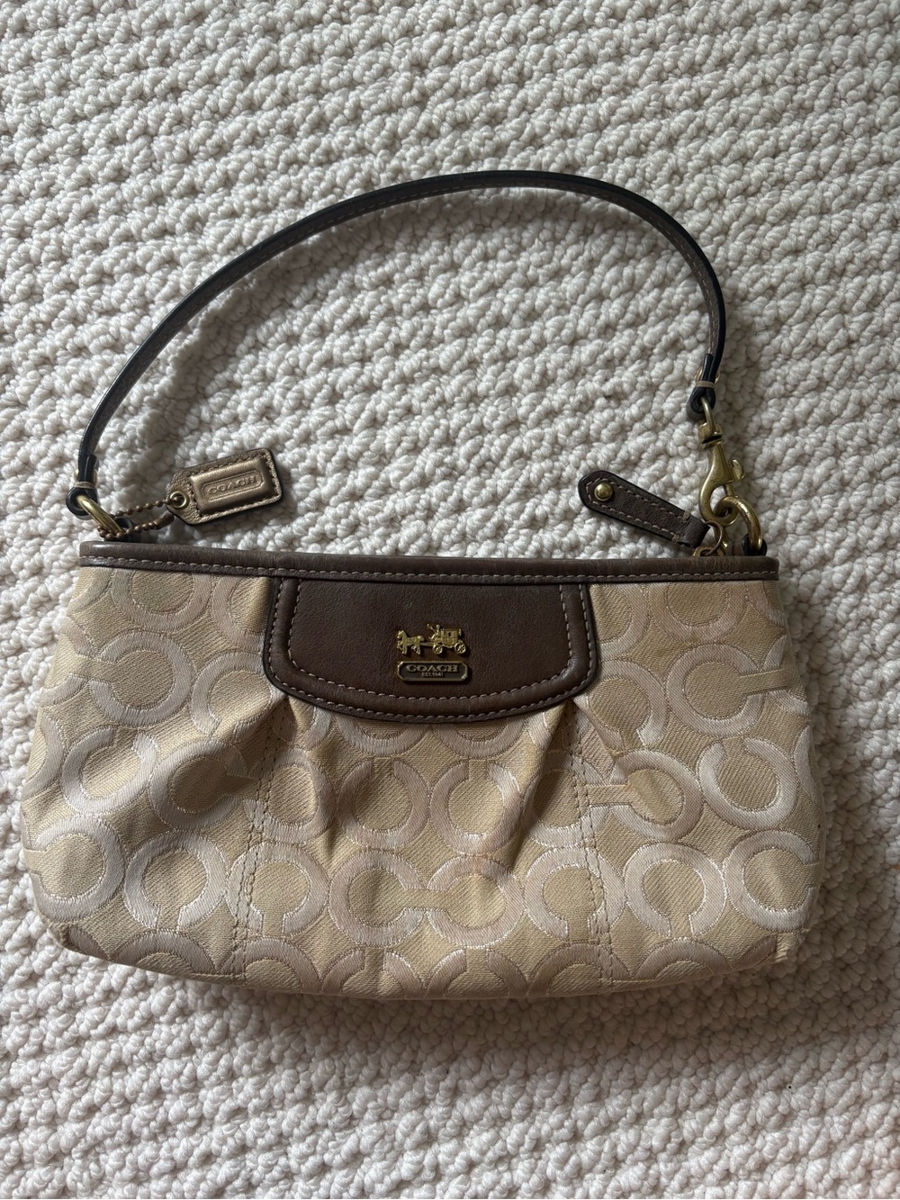 Coach Tan Signature Canvas Purse with Brown Leather Trim